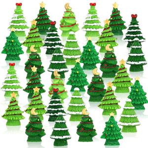 Chunful 50 Pcs Resin Christmas Trees Miniature Micro Landscape Decor Mini Creative Xmas Trees Ornament for Home Garden Decor Village Table Centerpiece Accessories Display Tabletop Decorative