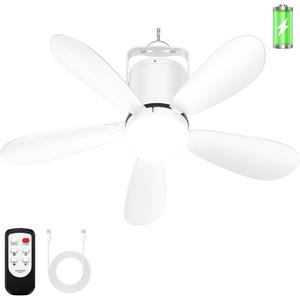 21 Battery Operated Ceiling Fan Light, Portable Ceiling Fan with Remote, Wireless Rechargeable Gazebo Fan Light for Outdoor, for Tent Porch Patio Camping Canopy Chicken Coop Outside