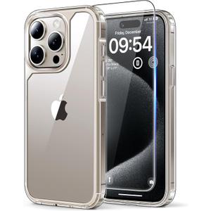 TAURI 3 in 1 for iPhone 15 Pro Case Clear, [Yellowing Resistant] with 2X Screen Protector, [Military-Grade Protection] Slim Shockproof Phone Case for iPhone 15 Pro 6.1 inch