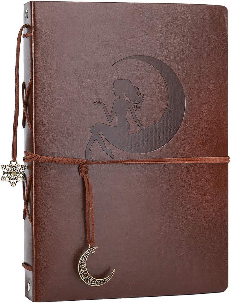 AIOR Scrapbook Photo Album 60 Pages Memory Book Leather Scrap Book DIY Guest Photo Book Wedding Travel Memory Album for Graduation Birthday Gifts (Moon Fema)