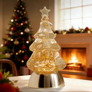 Christmas Snow Globe, Water Glitters LED Lighted Snow Globes Christmas Tree Tabletop Decor - Yellow
