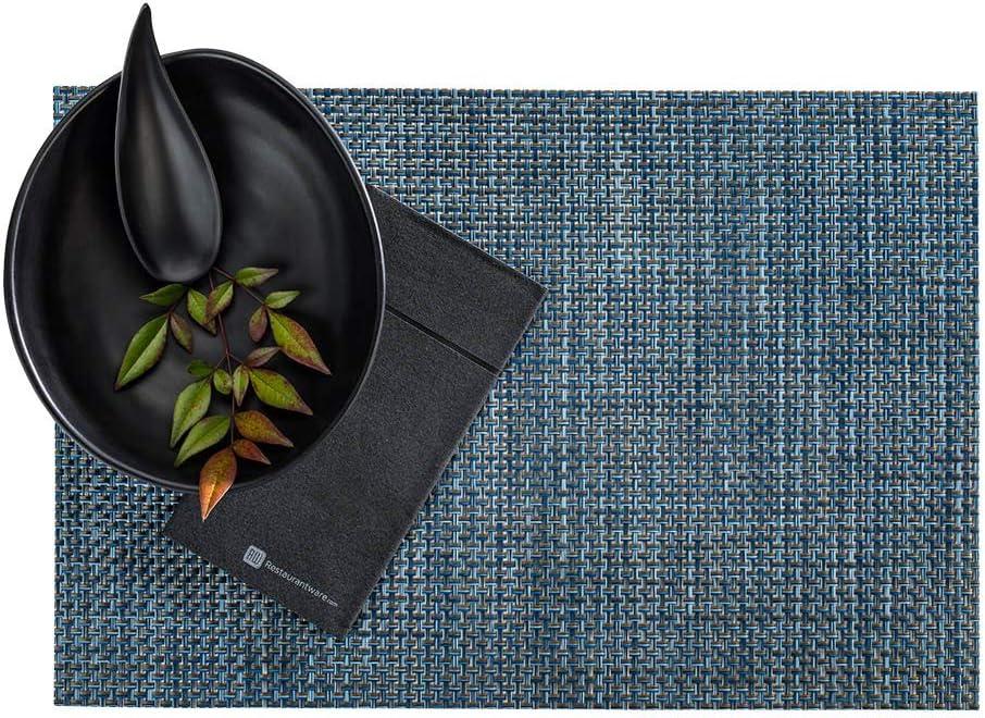 Restaurantware Amalfi 16 x 12 Inch Plastic Placemats Set Of 6 Basketweave Outdoor Placemats - Heat Tolerant No Stain Baltic Blue Vinyl Dining Table Placemats Waterproof Easy To Clean