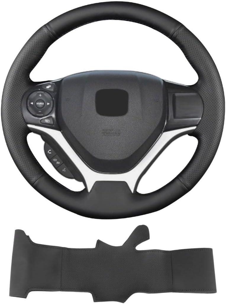 Hand Stitch Steering Wheel Cover on Wrap with Microfiber Leather Fit for Honda Civic Sport 2015/Civic Tourer 2014/Civic Sedan Natural Gas Hybrid 2013/Civic Si Sedan Coupe Hybrid HF Coupe 2012 (10.2 cm)