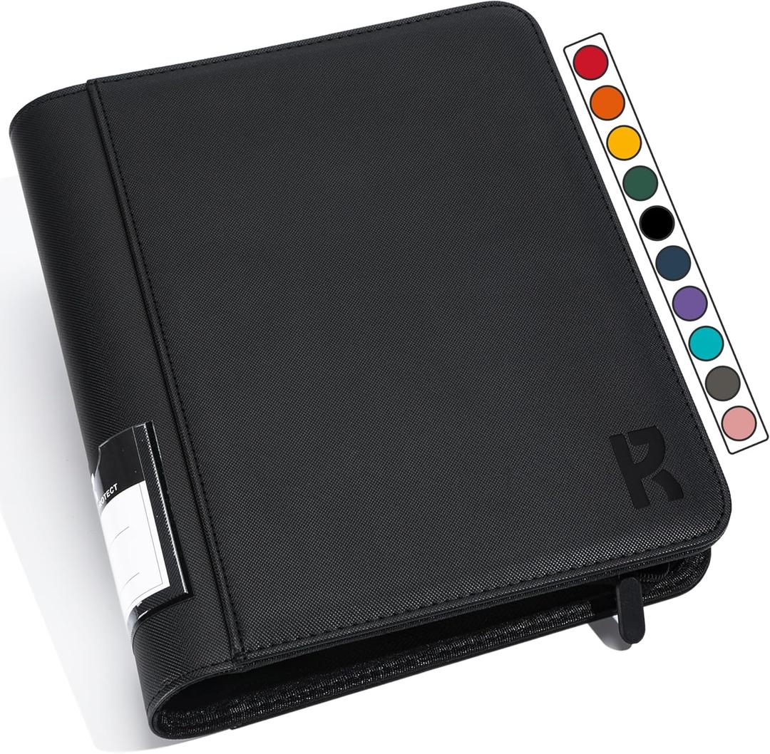 Toploader Binder 4 Pocket Hold 128+Trading Cards in 3" x 4"Top Loaders, Double-Sided Loading 2X2 Pockets Toploaders 35pt-55pt Storage, Ringless Zipper Folder with Tag Design-Black