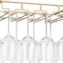 FOMANSH Wine Glass Rack Under Cabinet - Stemware Holder Metal Wine Glass Organizer Glasses Storage Hanger for Bar Kitchen Gold 4 Rows