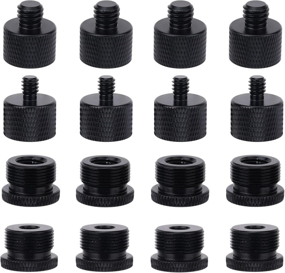 16pcs Mic Stand Adapter Parts Set, 5/8 to 3/8 & 5/8 to 1/4 Aluminum Microphone Holder Thread Screw Adapters Accessories Replacement for Mic Audio Stand Boom Arm Camera & Tripod