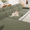 MAXIJIN Couch Cushion Covers for Sectional Sofa, Stretch Sofa Cushion Cover Washable Furniture Protector with Elastic Bottom & Non-Slip Strap for Pets Kids (1PC XL Seat Cover, Army Green)