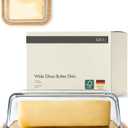 KIVY Large Butter Dish with Lid - Fits 2 Butter Sticks and Wider Sizes (Kerrygold, European Styles, Eastern, Western) - 2 Stick Butter Dish - Glass & Bamboo