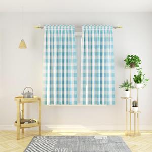 Cotton Curtains Sky Blue and White Buffalo Gingham Check Curtain Panels 63 inches Long Living Room Drapes Plaid Checker Kitchen Bedroom Window Treatment Set 2 Panels Rod Pocket 52"Wx63"L