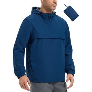 baleaf Men's Rain Jacket Water Resistant Hiking Windbreaker Packable Running Golf Gear Hood Raincoat Reflective (Navy Blue)