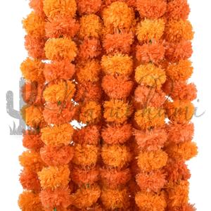 Marubhumi 5 PC - 5 feet Artificial Marigold Flower Garland  Long Strands for Diwali, Wedding & Festive Decoration  Traditional Indian Home Decor (Mango/Orange)
