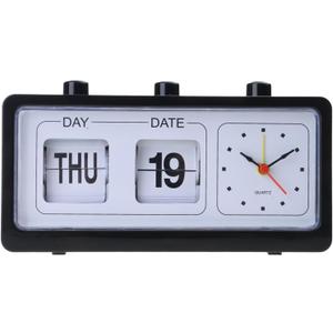 Elegant Vintage Manual Flipped Mechanical Alarm Clock with Calendar Date Day Time Displayfor Distinctive Home Decoration Elegant Living Room Clock (Black)