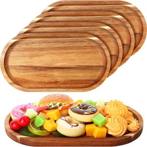 Yaomiao 4 Pcs Acacia Wooden Serving Tray Oval Shaped Rustic Wood Plates Large Decorative Natural Tray Serving Platter for Food Charcuterie Cheese Dish Bread Fruit Kitchen(11 x 6 Inch)