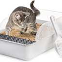 Lawei Open Top Cat Litter Box with High Side, Anti-Splashing Cats Litter Pan with with Litter Sifting Scoop, Semi-Closed Detachable Cat Cleaning Basin Kitten Toilet for Small Animal/Rabbit