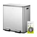 EKO EcoCasa Plus 2 x 10.6 Gal Dual Recycling Trash Can for Kitchen, Large Stainless Steel Step-On Garbage Can with Soft-Close Lids, Odor-Proof and Fingerprint-Resistant, Removable Buckets with Handles