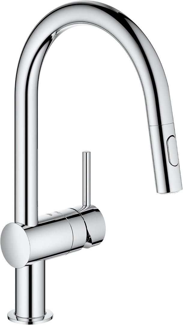 GROHE 31378003 Minta Pull-Out Kitchen Faucet with Sprayer Chrome, Supersteel, Touch 