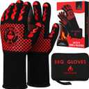 BBQ Grill & Oven Gloves 1472F Heat Resistant  Fireproof, Non-Slip Silicone Mitts for Grilling, Smoking & Baking  Extra-Long Protection  Includes Storage Case & Luxury Gift Box | Pro Series (Red)