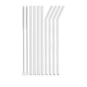 ALINK Skinny Clear Glass Straws, 10.5" x 7 mm Long Reusable Drinking Straws for 30 oz 20 oz RTIC/YETI Stanley Tumblers, Mason Jars, Pack of 8 with 2 Cleaning Brush