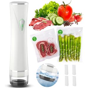 Vacuum Sealer Set (Vacuum Machine + 30 Reusable Vacuum Bags) Handheld Vacuum Sealer for Food, Portable Compact Food Sealer with Auto-Stop & Detachable Filter, 5X Freshness Lock