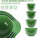 BoxedHome 4 Quart Large Plastic Mixing Bowls, Microwave Safe Mixing Bowl Set with Pour Spout, Nesting Bowls for Space Saving Storage(Grass Green)