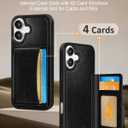 Uppuppy for iPhone 16 Wallet Case with Card Holder,Black | Compatible with MagSafe,4 Card Holder PU Leather, Cute Aesthetic Style, Foldable Stand Design for Men Women Girls