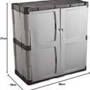 Rubbermaid Freestanding Storage Cabinet with Doors 18"D x 36"W x 37"H Medium Gray/Black Two-Shelf Lockable Cabinet for Indoor/Outdoor/Garage Storage for Garden Tools/Lawn Care Accessories