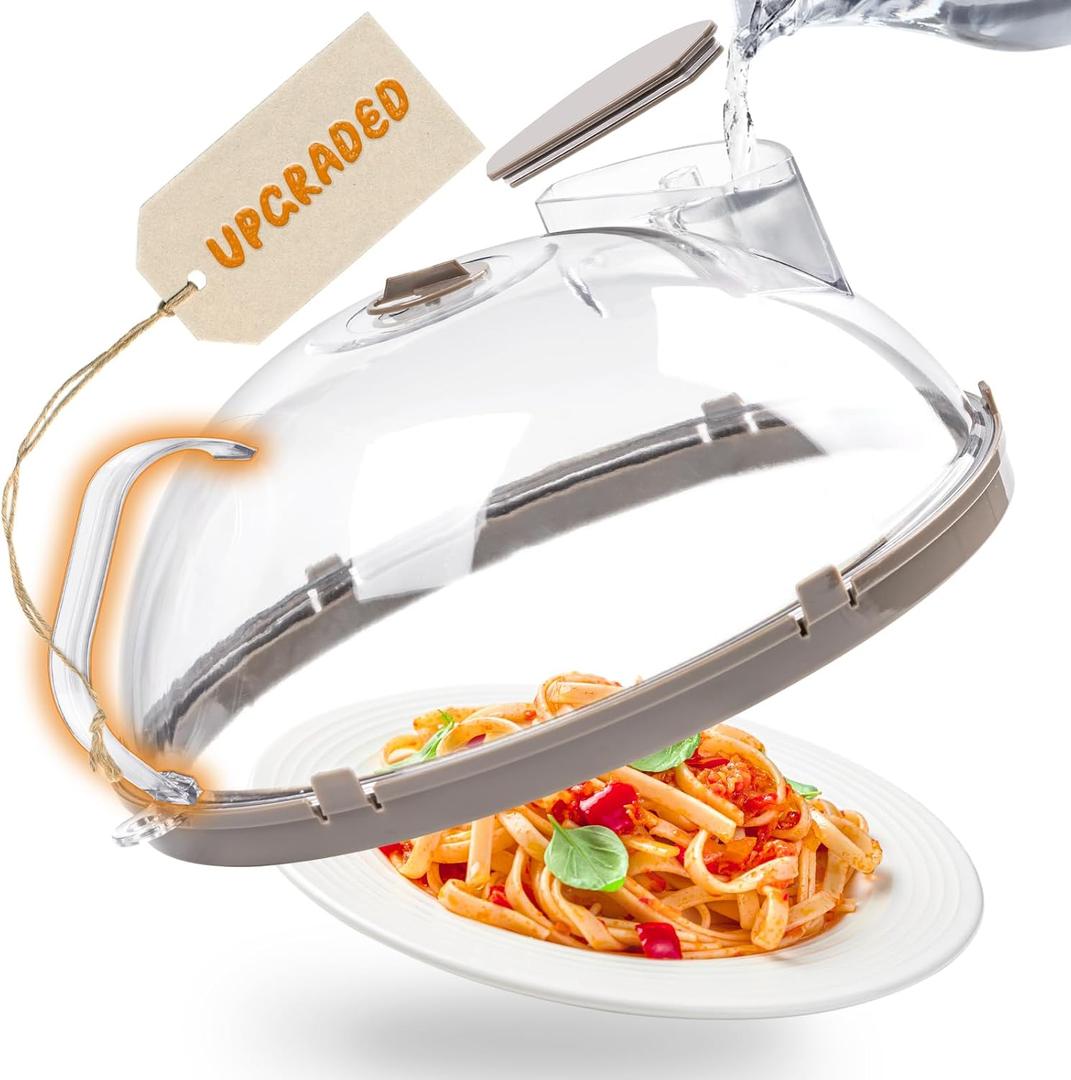 Microwave Splatter Cover for Food, Upgraded Microwave Cover with Water Steamer, Integrated Handle, Plate Covers, Splatter Guard, Cookware Lid, House Essentials for Gift, 10 Inch