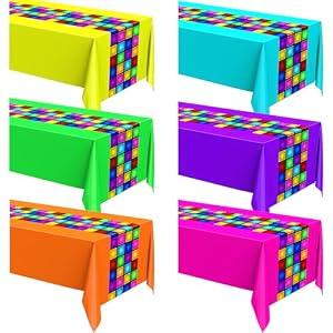 Irenare 6 Sheets Disco Tablecloth 70s Neon Table Cloths Black Plastic Rectangle Tablecover Car Table Cloths for Woman and Man for Disco Party Neon Birthday Party Decorations (Multicolor)