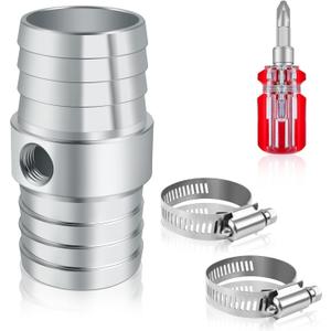 1" Radiator Hose Barb Coupler with 1/8" NPT Side Port-Aluminum 1in Steam Tube Adapter Kit, with 2pcs Stainless Steel Hose Clamps Compatible with LS Swap Steam/Coolant Crossover Splice (1 inch)