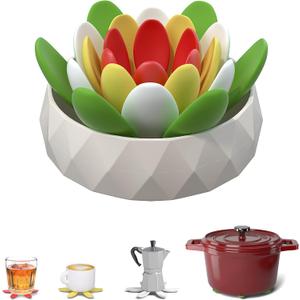 Readaeer Non-Slip Silicone Trivet Mats, 4 PCS Different Sizes Succulent-Shaped Trivets for Hot Dishes, Foldable Heat Resistant Pot Holders, Multipurpose Hot Pads for Kitchen Pots and Hot Cups (Green)