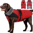 MIGOHI Comfortable Large Dog Coat - Waterproof Dog Coat with Reflective Strips, Windproof XXL Dogs Jacket with Warm Turtleneck, Snow Coats for Large Dogs, Labrador Golden Retriever,2XL,RedBlack