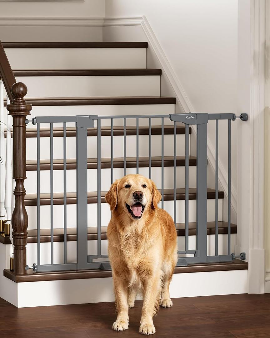 Cumbor 30-46" Baby Gate for Stairs, Auto-Close Dog Gate Indoor Cool Gray