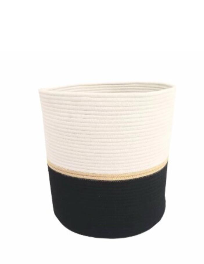 HD Designs Polyester Rope Basket - White Black & Gold