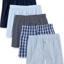 Amazon Essentials Men's Woven Cotton Boxer Short Underwear ( Big &Tall), Pack of 5 (Black/Blue Stripe/Dark Blue Plaid/Navy/Sky Blue)