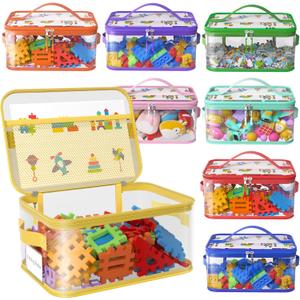 8 Packs Large Toy Storage Bags with Labels, Reusable Clear PVC Board Game Storage, Travel Waterproof Toy Organizer Bags with Name Tag and Manual Pocket for Building Blocks, Puzzle, Kids Books (Colorful)