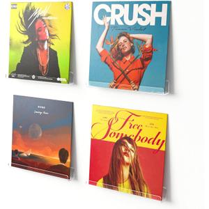 upsimples 4 Pack Vinyl Record Wall Mount Shelves, 12" Vinyl Holder for Album Record Storage & Display, Clear Acrylic Floating Shelves for Wall Decor, Kids Bookshelf, Magazine Rack, Picture Ledge