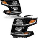 ADCARLIGHTS Headlamp Compatible with Chevy 16 17 18 19 Suburban 3500HD fit 2015-2020 Suburban/Tahoe Headlight Assembly with Chrome Housing Amber Reflector Replacement Left+ Right Pair