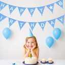 GCQQ Blue Happy Birthday Banner 14PCS Double-Layer Cotton Fabric Bunting 11.2FT Reusable Pennant Nursery Garlands with Pom Poms for Kids Boy Birthday Party Baby Shower Winter Wonderland Decorations
