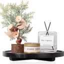 Round Decorative Tray Wood Bathroom Counter Organizer Farmhouse Kitchen Decor Wooden Riser for Soap Dish, Perfume, Candle, Sponge, 11" - Black