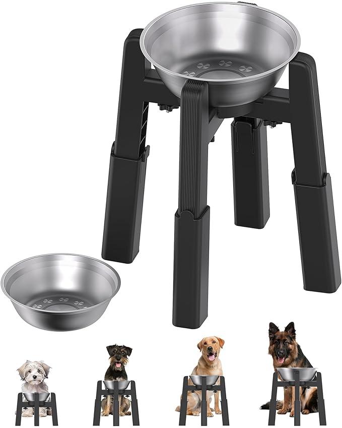 2 pcs CZPET Elevated Dog Bowl, Raised Dog Bowl Stand with 51oz Stainless Steel Bowl Large Capacity, Adjustable & Anti-Slip Stand for Large Dogs