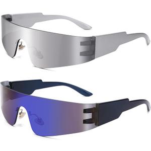 COASION Wrap Around Sunglasses for Women Men Trendy Rimless Futuristic Shades Y2k Shield Flat Top Fashion Eyeglasses
