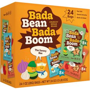 Enlightened Bada Bean Bada Boom Roasted Fava Beans, Dried Broad Beans - 110 Calories, 4g Fiber, 6g Plant-Based Protein, Gluten-Free, Vegan, Plant Based Snacks - 1 Ounce (Pack of 24) (EXP 06/28/27)