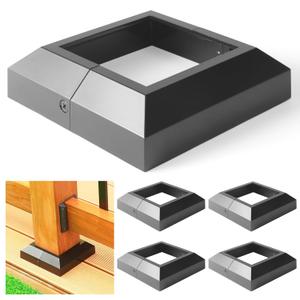 4 pcs 4x4 (Actual: 4"x4") Aluminum Deck Post Base Cover, for Railings, Stairs, Patios, Porches, Split Deck Post Skirt (Black)