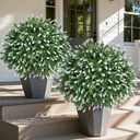 HyeFlora 26'' Artificial Topiary Boxwood Ball Trees with Lavender 2 Pack Fake Plants for Outdoor Indoor Artificial Shrubs with Ground Spike UV Resistant Fake Bushes for Front Porch Garden (White)