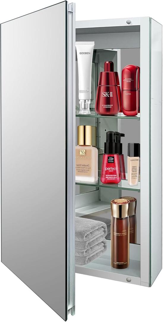 Medicine Cabinet with Mirror Door & Adjustable Shelves, Wall-Mounted Rectangular Medicine Cabinet Beveled Edge Frame, 20" x 26"x 5.3"