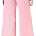 Haloumoning Girls Solid Rib Knit Wide Leg Pants Elastic Waist Flowy Casual Sweater Pants 5-14 Years (S)