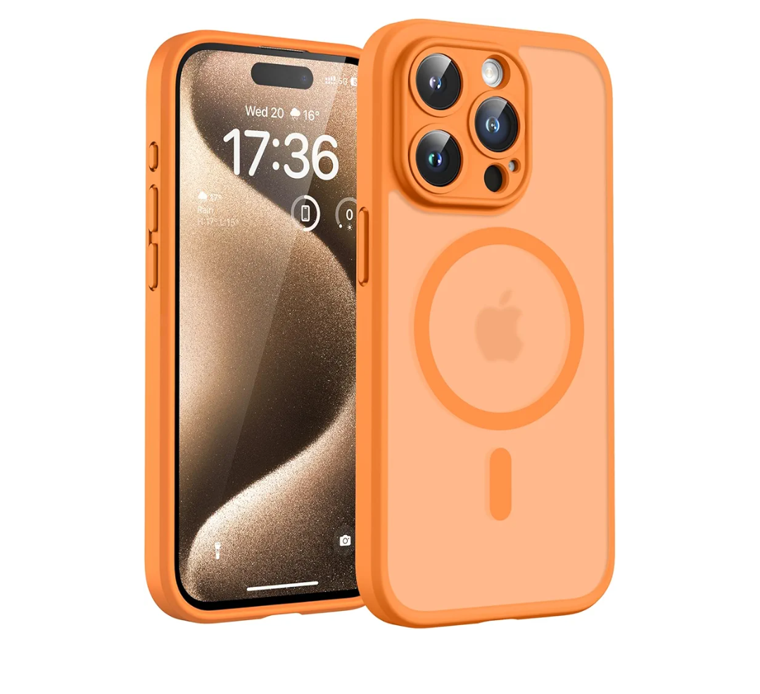 TOCOL Magnetic for iPhone 15 Pro Max Case, Upgraded Full Camera Protection, Compatible with Magsafe, Drop Protection, Translucent Matte Back Phone Cover 6.7 inch（Orange）