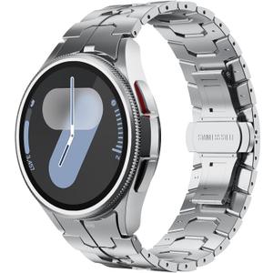 FULLIFE Compatible with Samsung Galaxy Watch 7 6 5 4 FE 40mm 44mm Band for Men, Stainless Steel with Folding Clasp No Gap Galaxy Watch 6 Classic 5 Pro 4 Classic Band 47mm 45mm 42mm 46mm, Silver