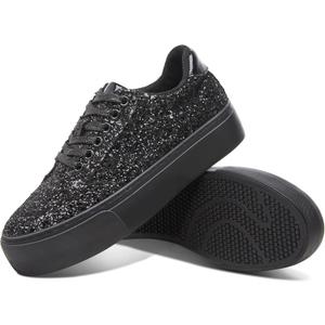 Jeekopeg Glitter Platform Sneakers Women Casual Sequin Sparkly Shoes Bling Thick Sole Walking Shoes Shiny Sequin Wedding Sneakers for Lady (10, All Black Glitter)