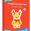 Lzerking Sticker Paper Printable Vinyl for Inkjet Printer, 60 Sheets Glossy Self-Adhesive Waterproof Quick-Drying Tear-Resistant Sticker Printer Paper 8.5x11 Inches